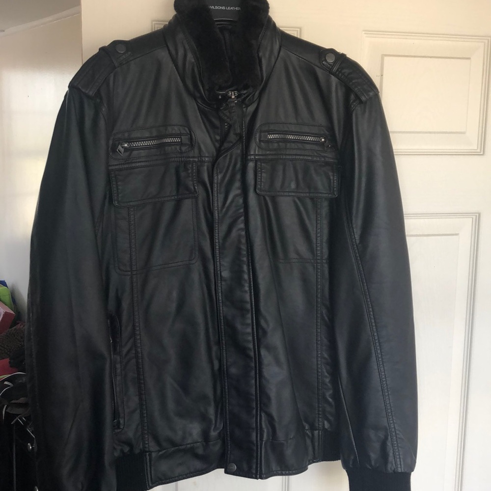 Men’s Calvin Klein leather jacket with faux collar